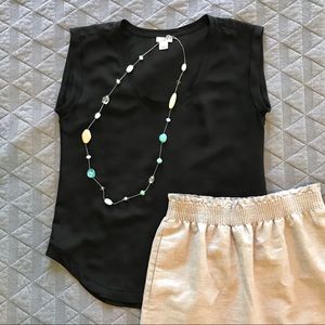 J. Crew Black Cap-Sleeve Blouse
